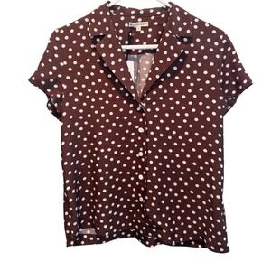 Whimsy + Row Womens Brown Polka Dot Button Down Lena Top XS NEW Classic Timeless